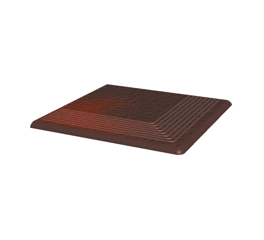 Угловая клинкерная ступень с насечками Paradyz Cloud Brown Duro, 300x300x11 мм