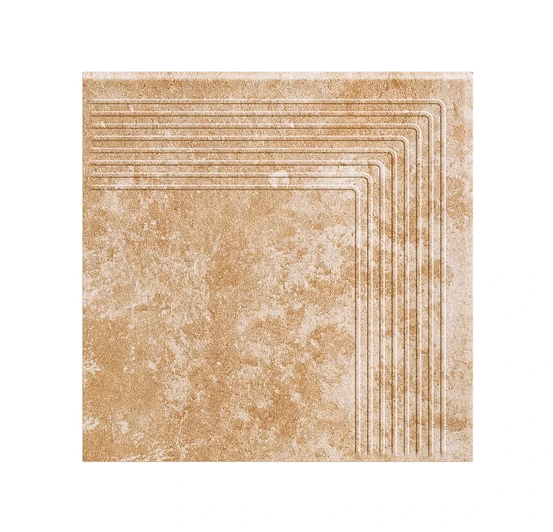 Угловая клинкерная ступень с насечками Paradyz Ilario Beige, 300x300x11 мм