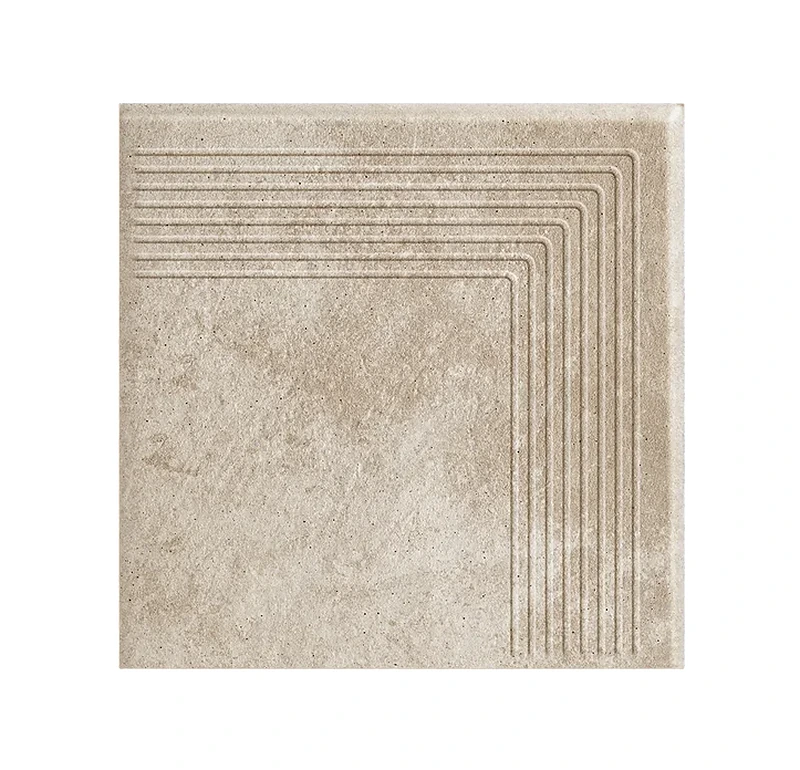 Угловая клинкерная ступень с насечками Paradyz Viano Beige, 300x300x11 мм