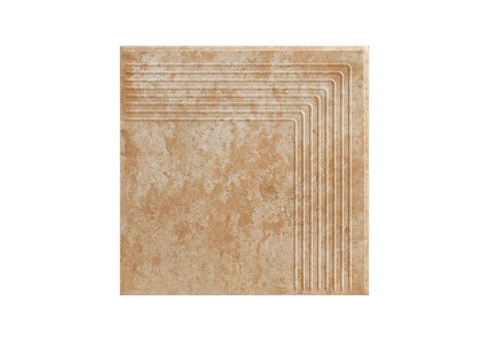Угловая клинкерная ступень с насечками Paradyz Ilario Ochra, 300x300x11 мм