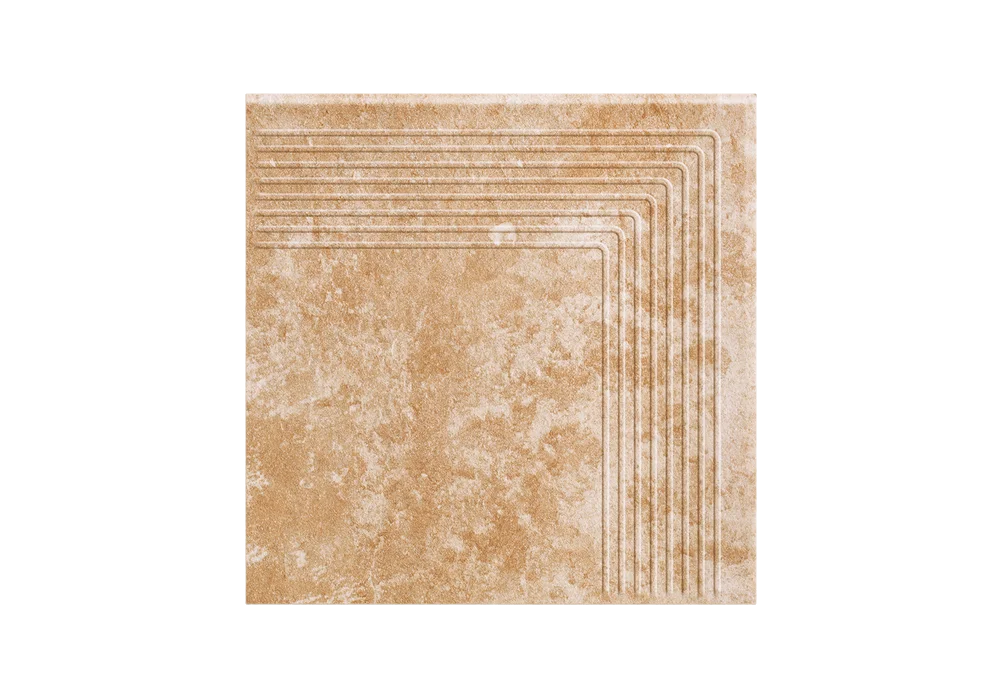 Угловая клинкерная ступень с насечками Paradyz Ilario Beige, 300x300x11 мм
