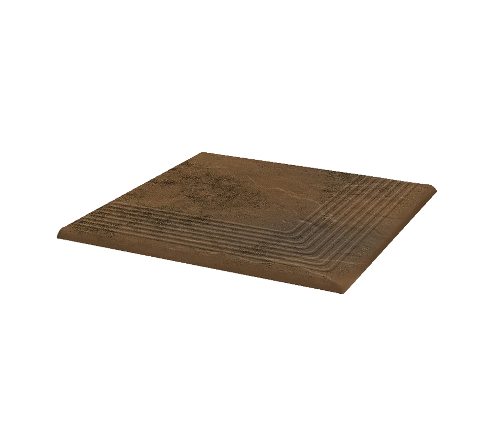 Угловая клинкерная ступень с насечками Paradyz Semir Beige, 300x300x11 мм