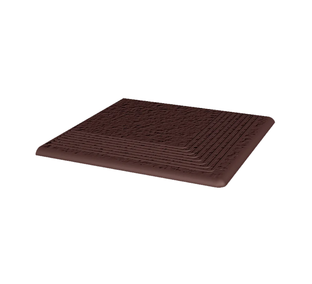 Угловая клинкерная ступень с насечками Paradyz Natural Brown Duro, 300x300x11 мм