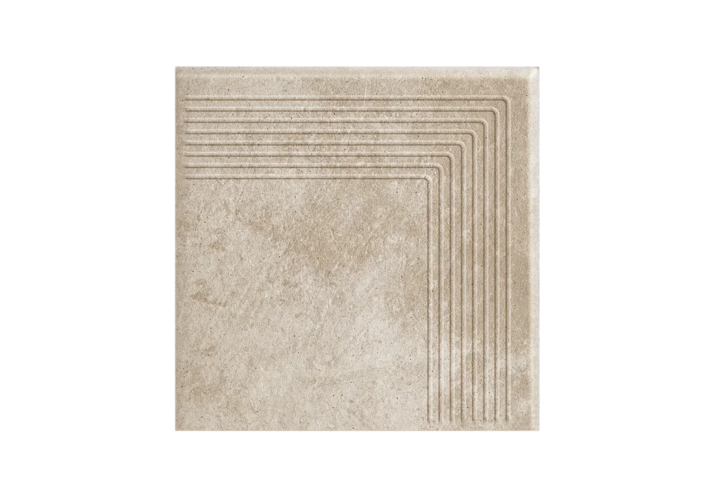 Угловая клинкерная ступень с насечками Paradyz Viano Beige, 300x300x11 мм