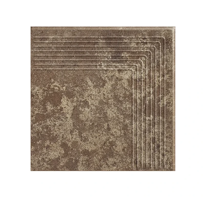 Угловая клинкерная ступень с насечками Paradyz Ilario Brown, 300x300x11 мм