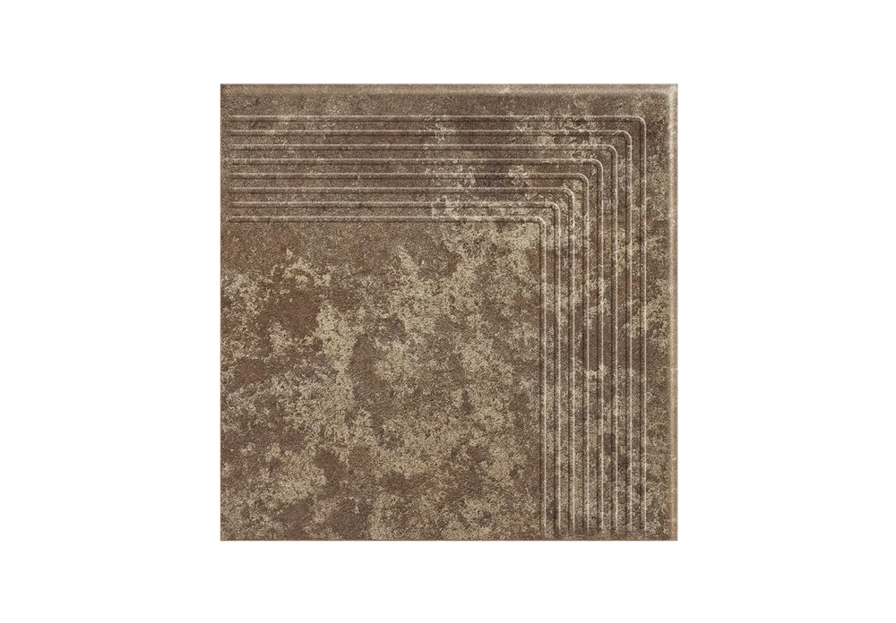 Угловая клинкерная ступень с насечками Paradyz Ilario Brown, 300x300x11 мм