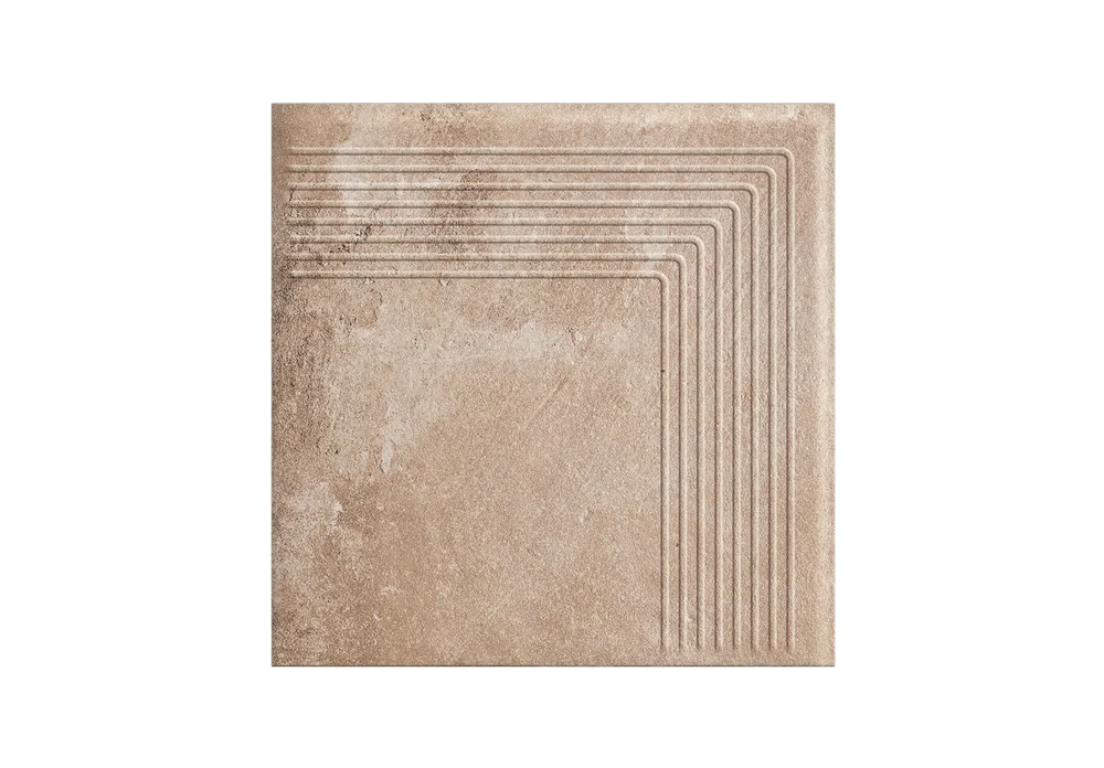 Угловая клинкерная ступень с насечками Paradyz Scandiano Ochra, 300x300x11 мм