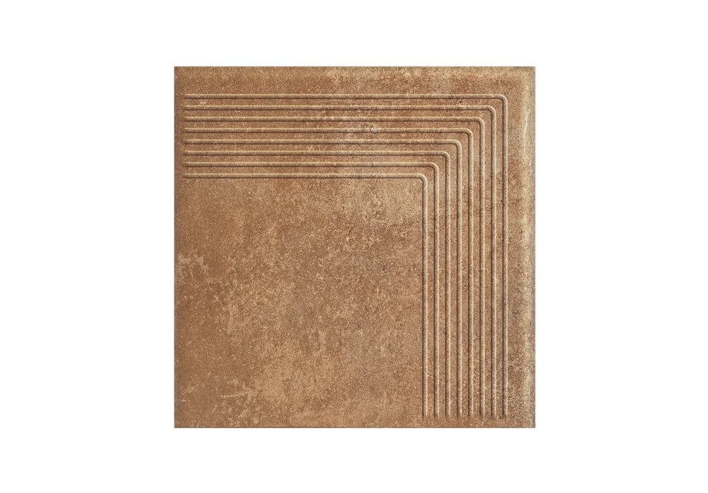 Угловая клинкерная ступень с насечками Paradyz Scandiano Rosso, 300x300x11 мм