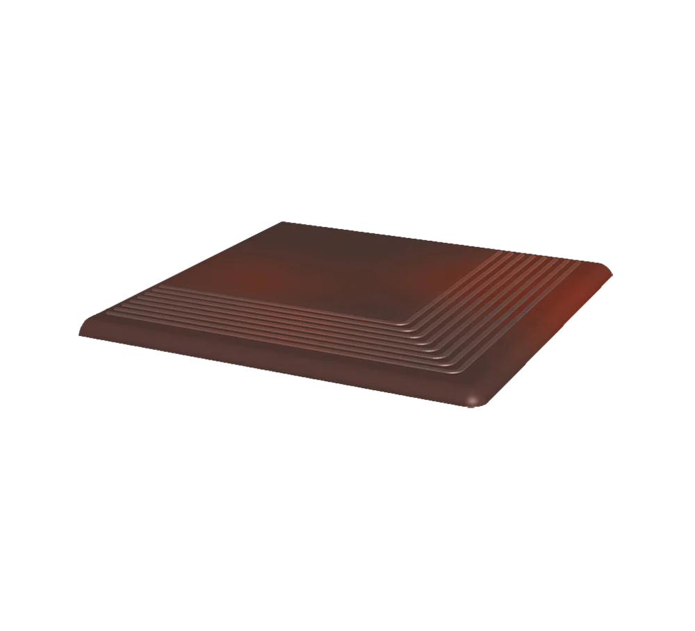 Угловая клинкерная ступень с насечками Paradyz Cloud Brown, 300x300x11 мм