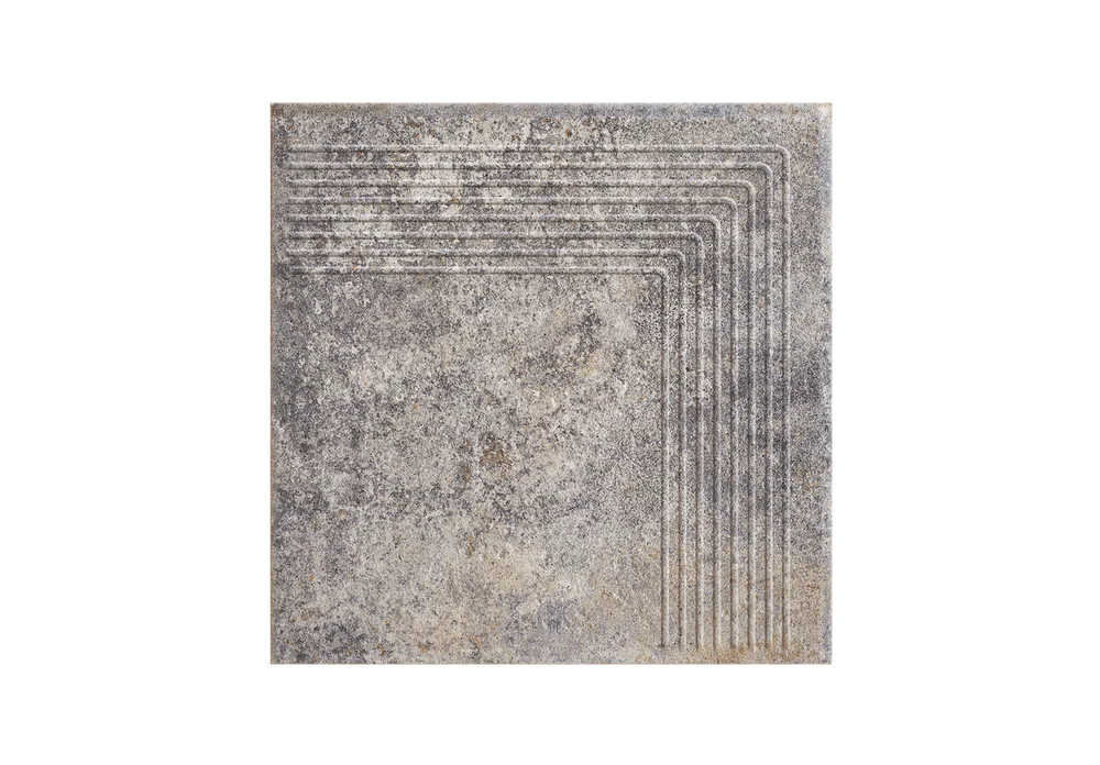Угловая клинкерная ступень с насечками Paradyz Viano Grys, 300x300x11 мм