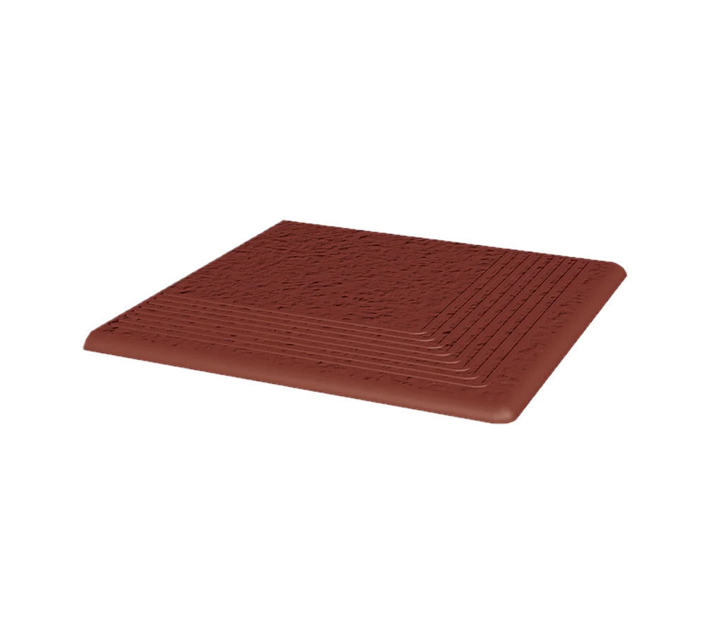 Угловая клинкерная ступень с насечками Paradyz Natural Rosa Duro, 300x300x11 мм