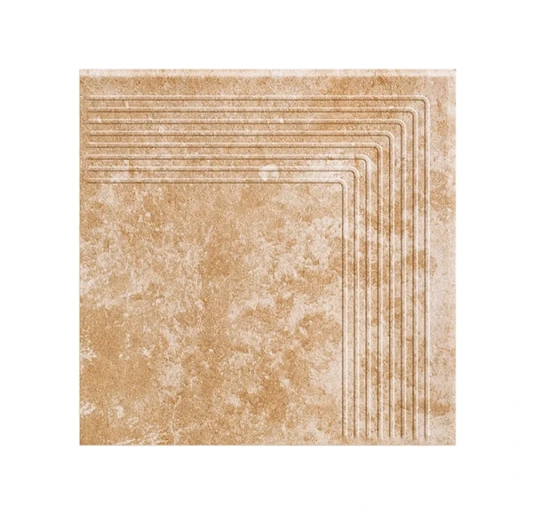 Угловая клинкерная ступень с насечками Paradyz Ilario Beige, 300x300x11 мм