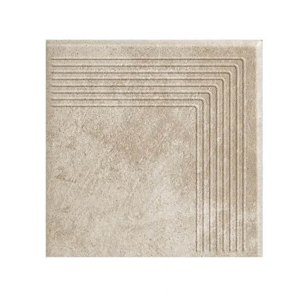 Угловая клинкерная ступень с насечками Paradyz Viano Beige, 300x300x11 мм