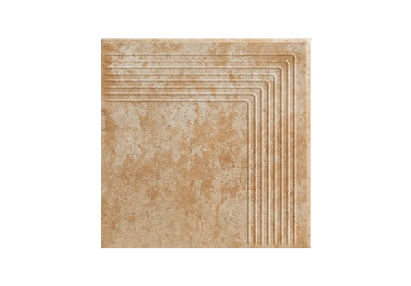 Угловая клинкерная ступень с насечками Paradyz Ilario Ochra, 300x300x11 мм