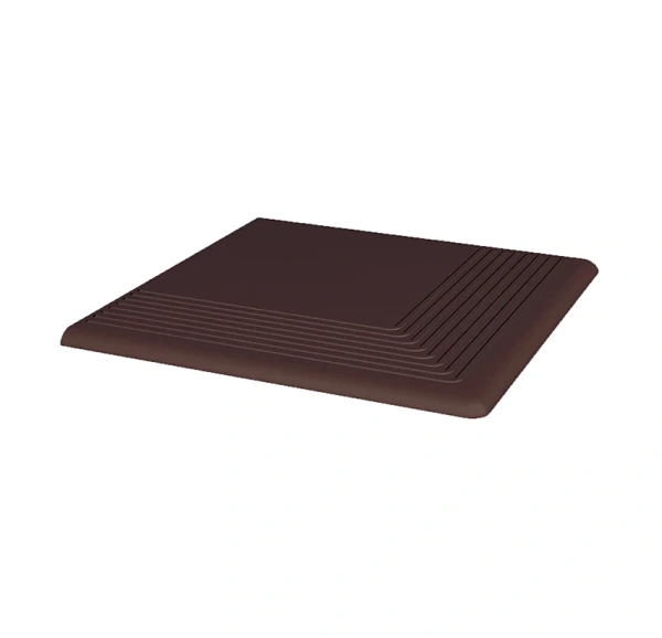 Угловая клинкерная ступень с насечками Paradyz Natural Brown, 300x300x11 мм