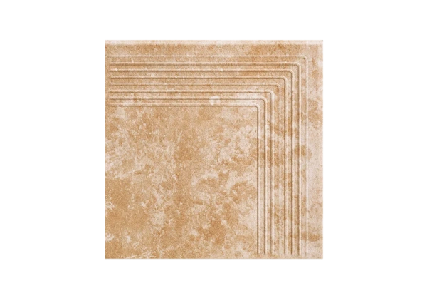 Угловая клинкерная ступень с насечками Paradyz Ilario Beige, 300x300x11 мм