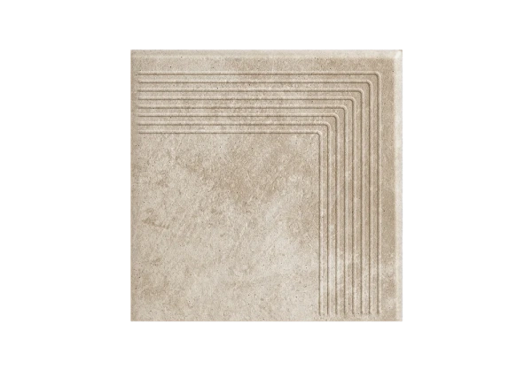 Угловая клинкерная ступень с насечками Paradyz Viano Beige, 300x300x11 мм
