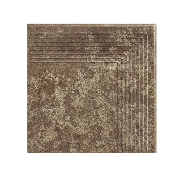 Угловая клинкерная ступень с насечками Paradyz Ilario Brown, 300x300x11 мм