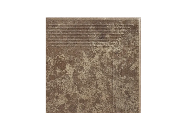 Угловая клинкерная ступень с насечками Paradyz Ilario Brown, 300x300x11 мм