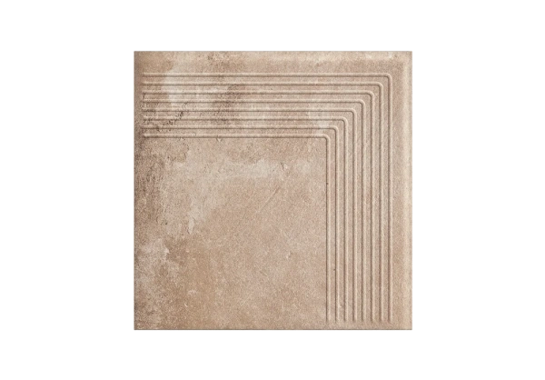 Угловая клинкерная ступень с насечками Paradyz Scandiano Ochra, 300x300x11 мм