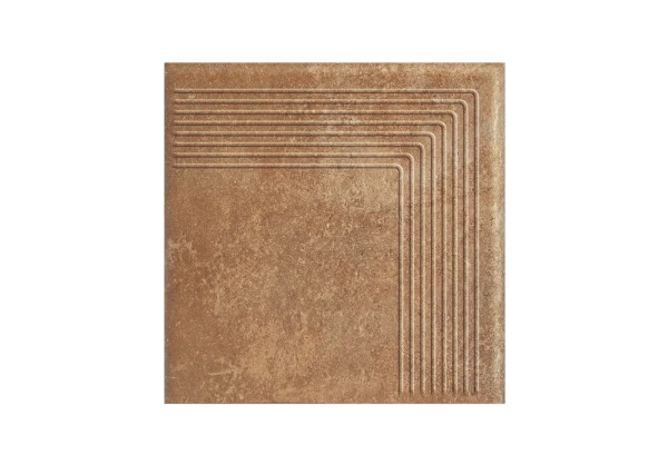 Угловая клинкерная ступень с насечками Paradyz Scandiano Rosso, 300x300x11 мм