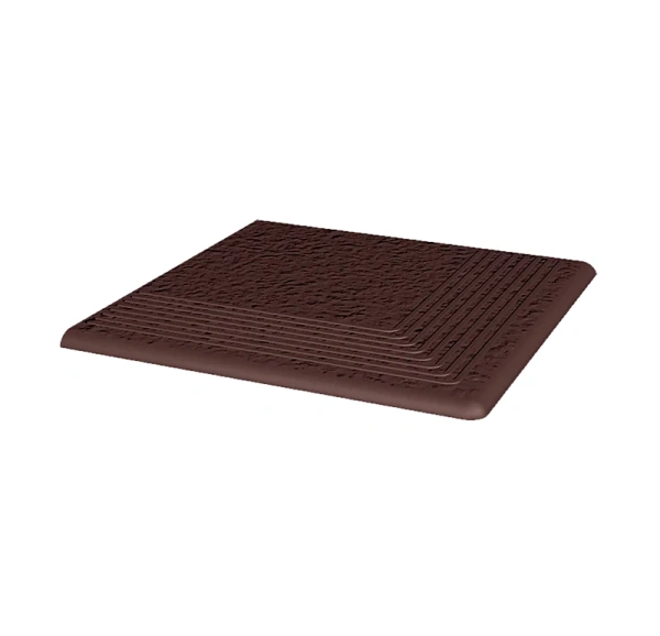 Угловая клинкерная ступень с насечками Paradyz Natural Brown Duro, 300x300x11 мм