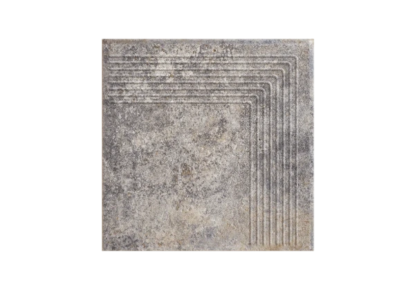 Угловая клинкерная ступень с насечками Paradyz Viano Grys, 300x300x11 мм